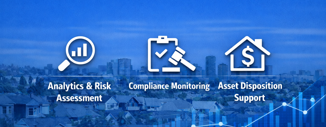 Data analytics, risk assessment, compliance monitoring, and asset disposition support